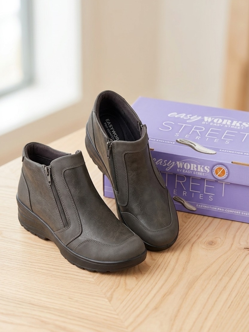 easy street Women's Charcoal Wedge Zip Ankle Booties